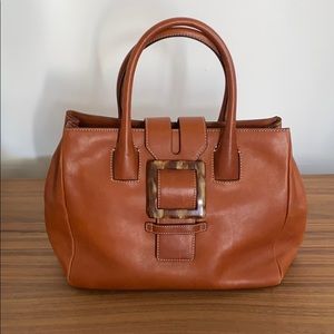 Leather Handbag with Tortoiseshell Detail